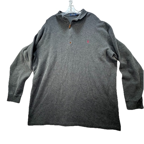 Polo Ralph Lauren Other - Polo Ralph Lauren Sweater Mens 2XLT Gray Pullover 1/4 Zip Cotton Mock Neck‎ Prep